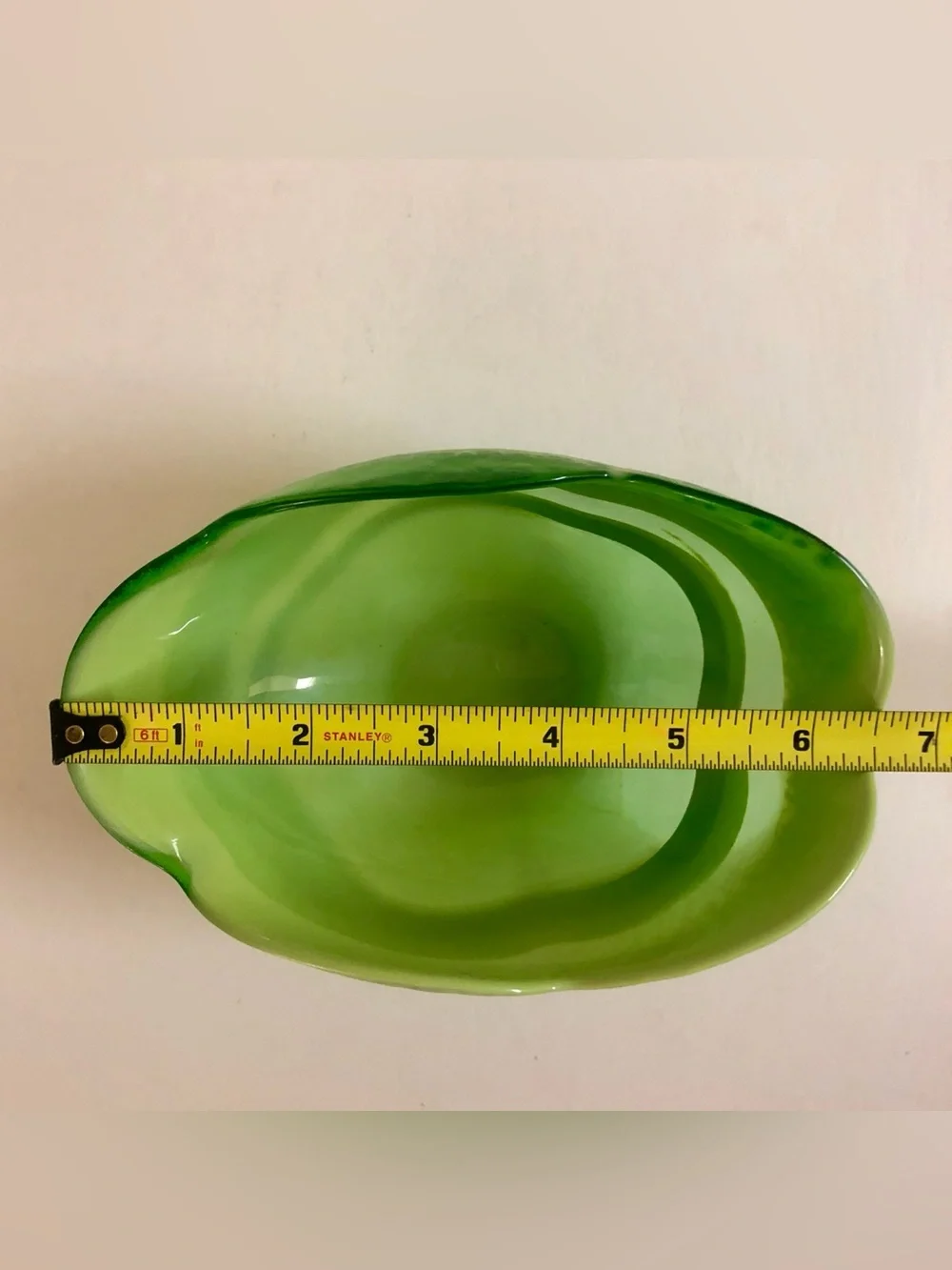 Crate &Barrel Lime Green Scalloped Handblown Glass Bowl Italy
